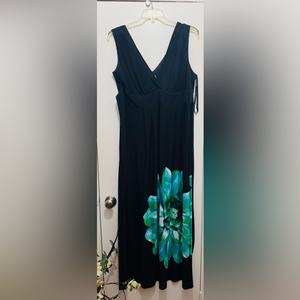 Bisou Bisou Michelle Bohbot Maxi Dress Black Aqua size 20w
